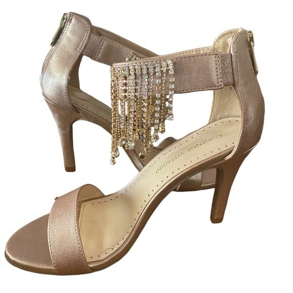 Adrienne Vitadini rose gold rhinestone fringe high heels - Picture 6 of 15